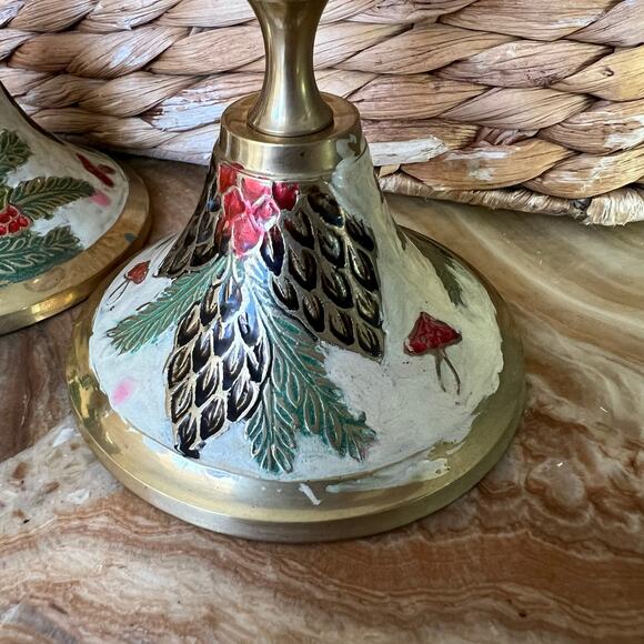 Enamel Brass Candle Holders: Set of 3 - Picture 4 of 7